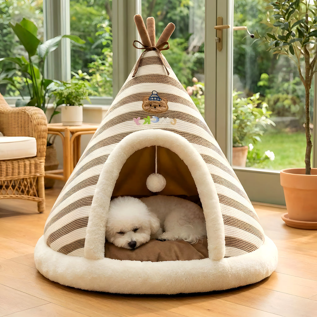 Tipi bohème chic pour petit chien, marron ou gris