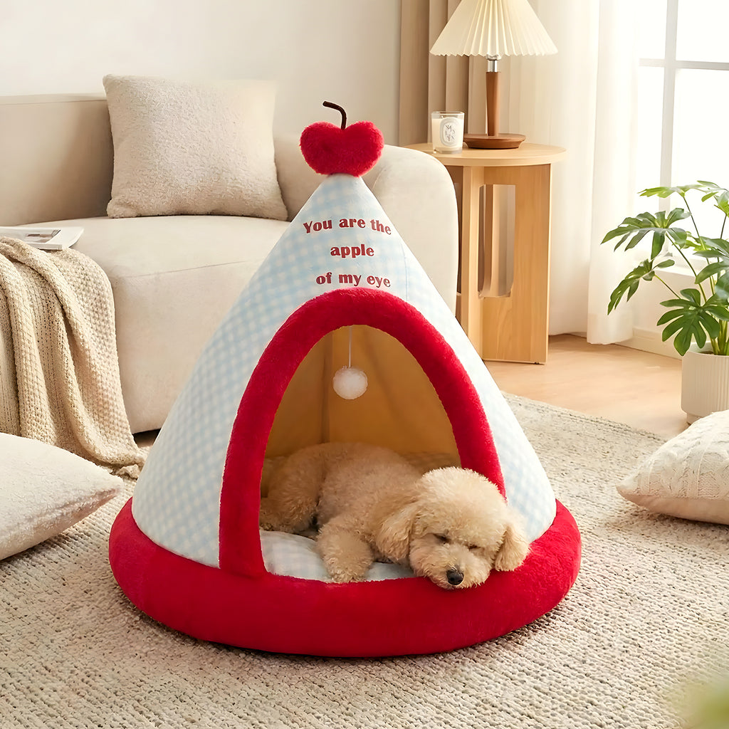 Tipi douillet en velours avec jouet pour chien