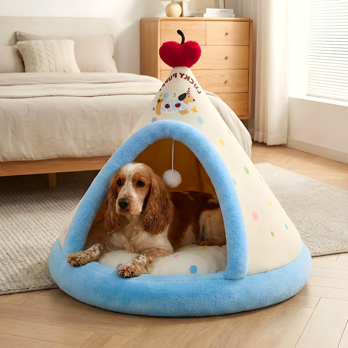 Tipi douillet en velours avec jouet pour chien