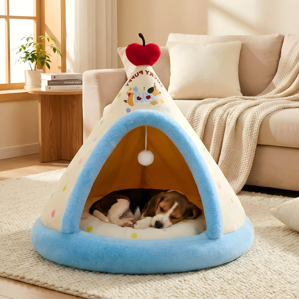 Tipi douillet en velours avec jouet pour chien