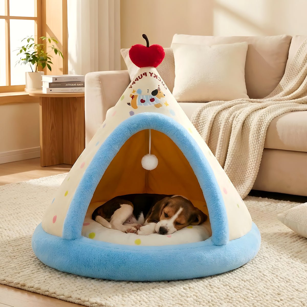 Tipi douillet en velours avec jouet pour chien