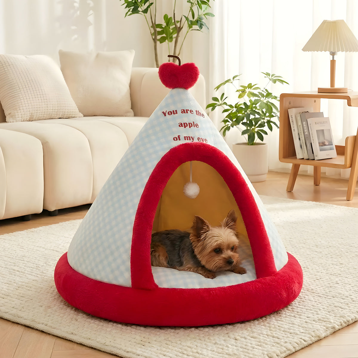 Tipi douillet en velours avec jouet pour chien