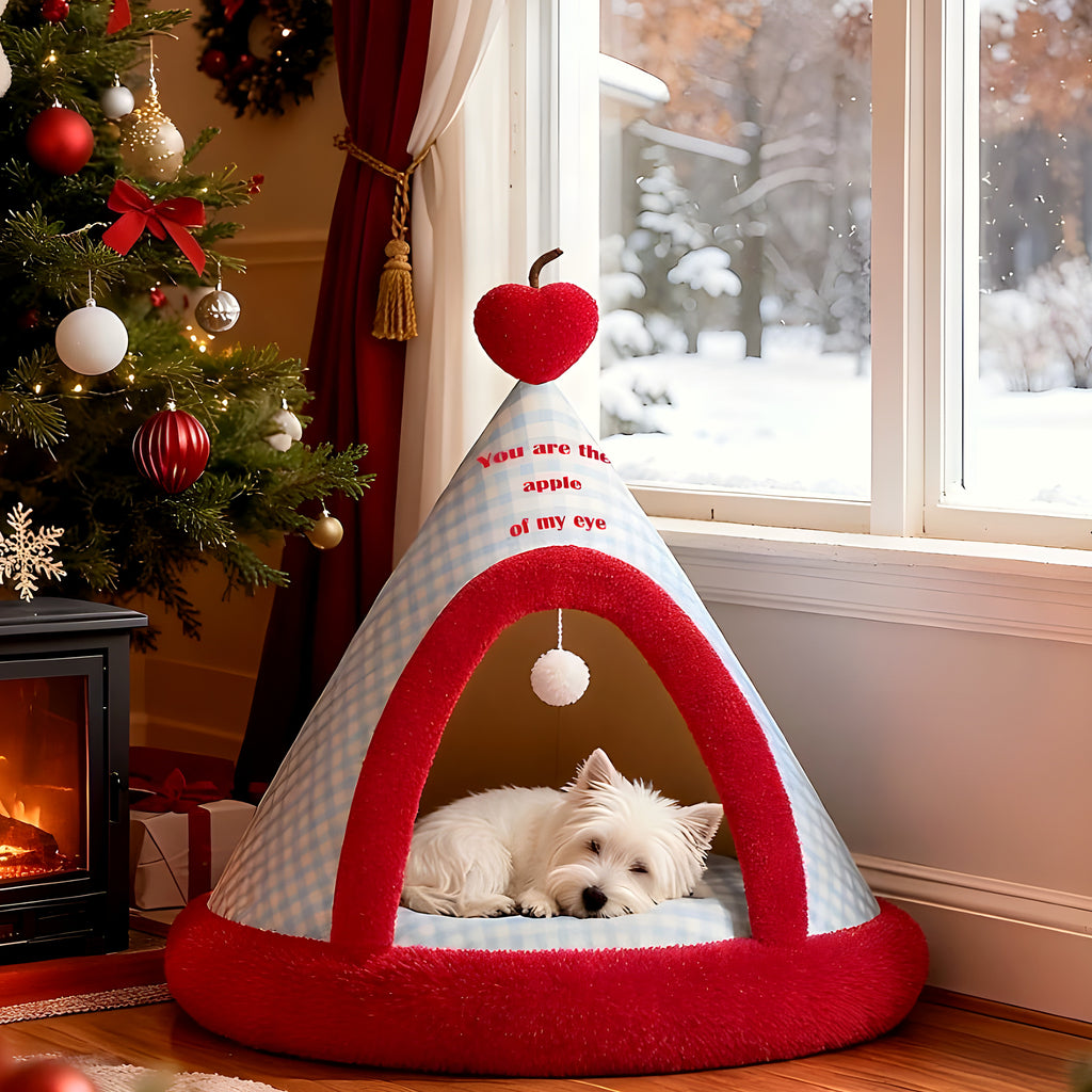 Tipi douillet en velours avec jouet pour chien