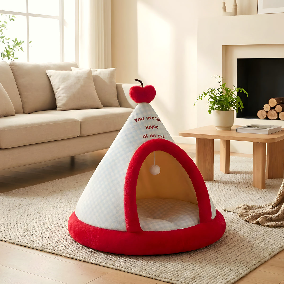 Tipi douillet en velours avec jouet pour chien