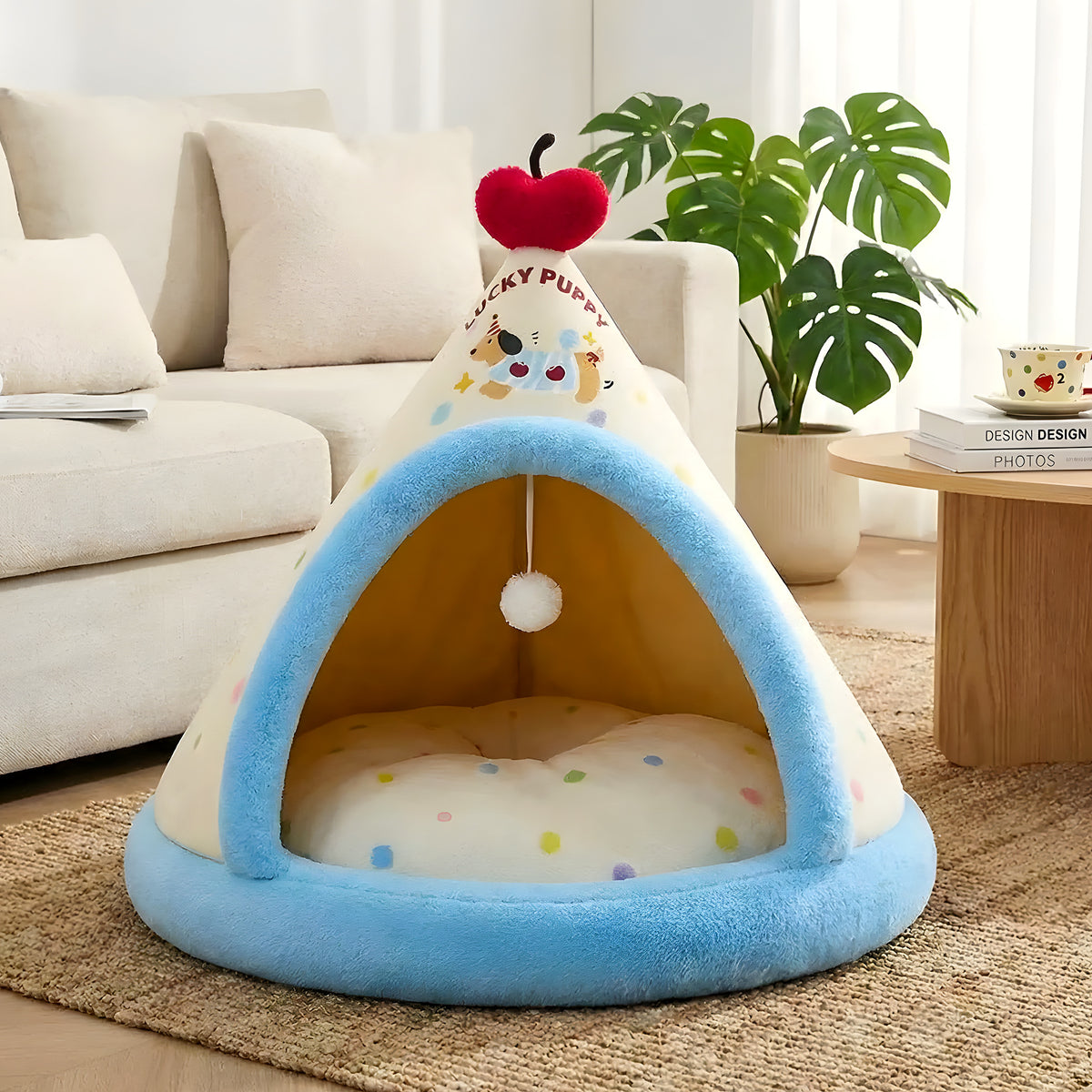 Tipi douillet en velours avec jouet pour chien